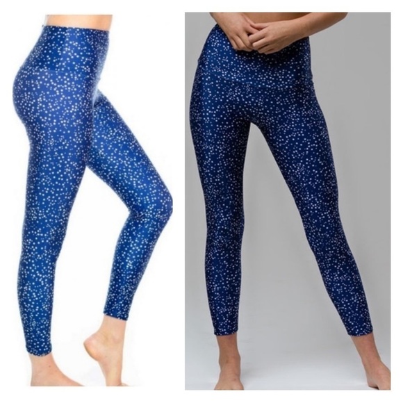 Onzie Star Spangled Midi Length Leggings Blue White High Waist M/L - Picture 1 of 7